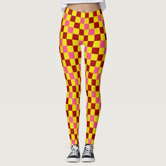 Red Yellow Pink Checkered Pattern Design  レギンス (正面)