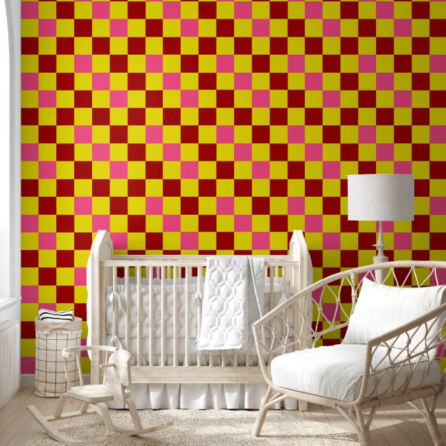 Red Yellow Pink Checkered Pattern Design  壁紙 (キッズ)