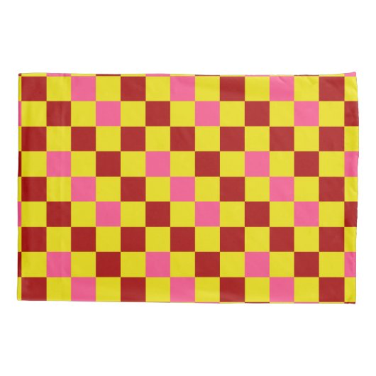 Red Yellow Pink Checkered Pattern Design  枕カバー (裏面)