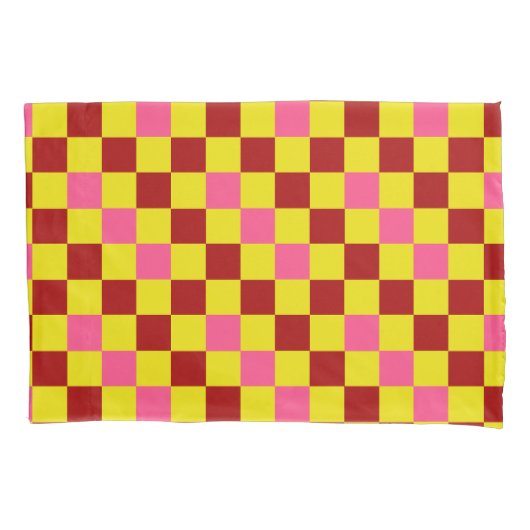 Red Yellow Pink Checkered Pattern Design  枕カバー (正面)