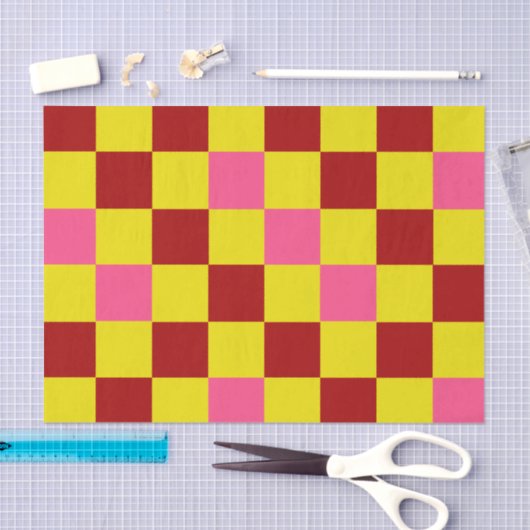 Red Yellow Pink Checkered Pattern Design  薄葉紙 (クラフト)