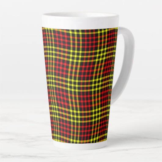 Red Yellow Plaid Checker Seamless Pattern カフェラテマグ (右アングル)