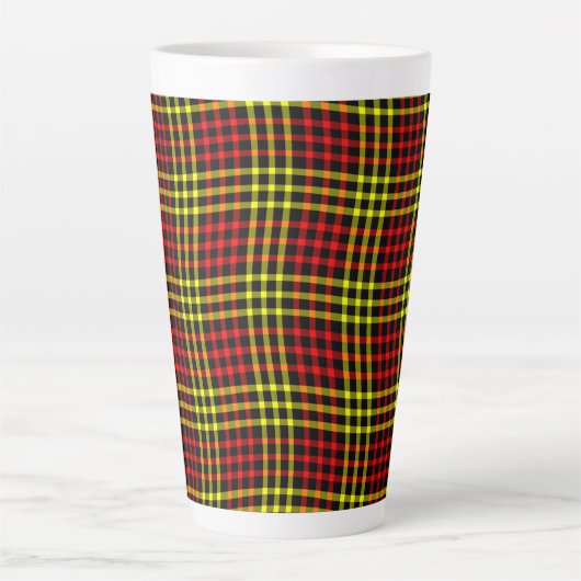 Red Yellow Plaid Checker Seamless Pattern カフェラテマグ (正面)