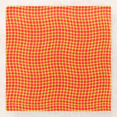 Red Yellow Plaid Checker Seamless Pattern ガラスコースター (正面)