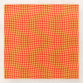 Red Yellow Plaid Checker Seamless Pattern ガラスコースター