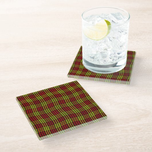 Red Yellow Plaid Checker Seamless Pattern ガラスコースター (アングル)