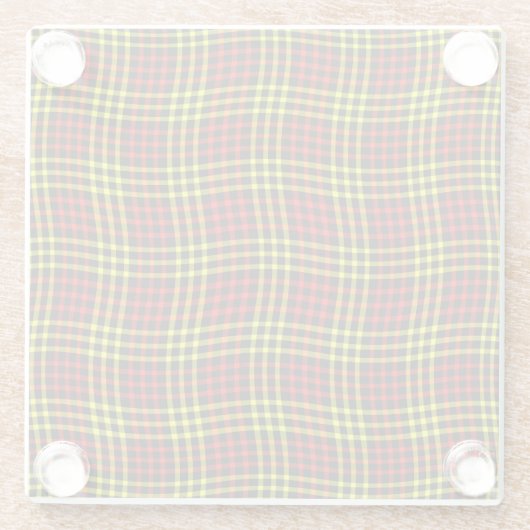 Red Yellow Plaid Checker Seamless Pattern ガラスコースター (裏面)