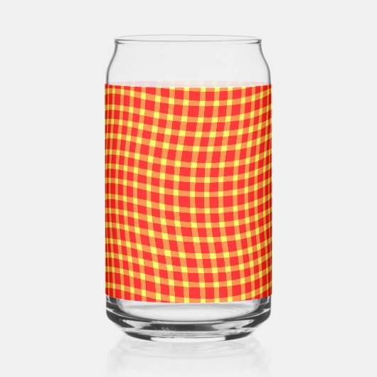 Red Yellow Plaid Checker Seamless Pattern ガラス缶 (正面)