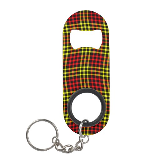 Red Yellow Plaid Checker Seamless Pattern キーホルダー栓抜き (正面)
