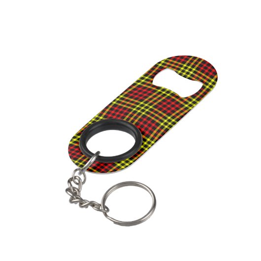 Red Yellow Plaid Checker Seamless Pattern キーホルダー栓抜き (裏面アングル)