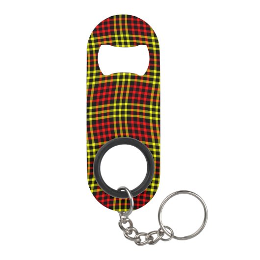 Red Yellow Plaid Checker Seamless Pattern キーホルダー栓抜き (裏面)