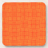 Red Yellow Plaid Checker Seamless Pattern コースター (正面)