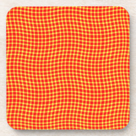 Red Yellow Plaid Checker Seamless Pattern コースター