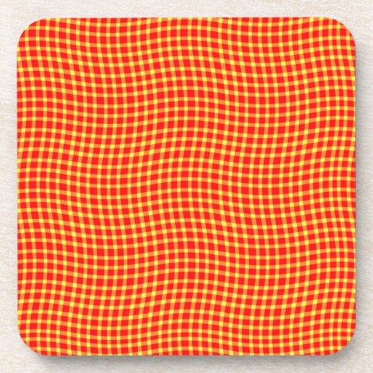 Red Yellow Plaid Checker Seamless Pattern コースター (正面)