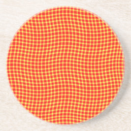 Red Yellow Plaid Checker Seamless Pattern コースター