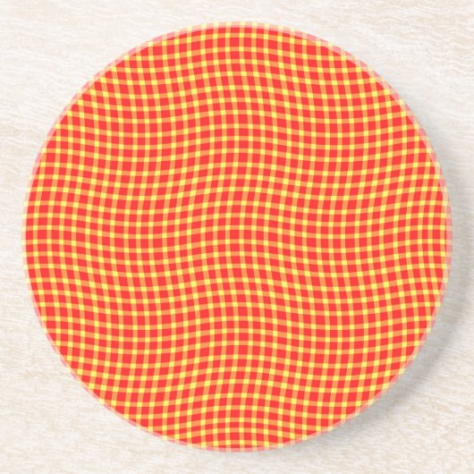 Red Yellow Plaid Checker Seamless Pattern コースター (正面)