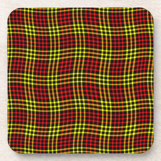 Red Yellow Plaid Checker Seamless Pattern コースター (正面)