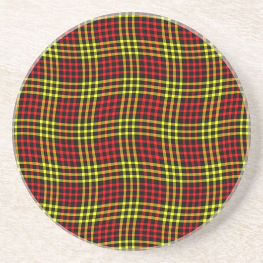 Red Yellow Plaid Checker Seamless Pattern コースター (正面)
