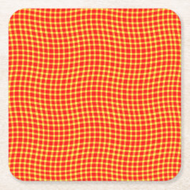 Red Yellow Plaid Checker Seamless Pattern スクエアペーパーコースター