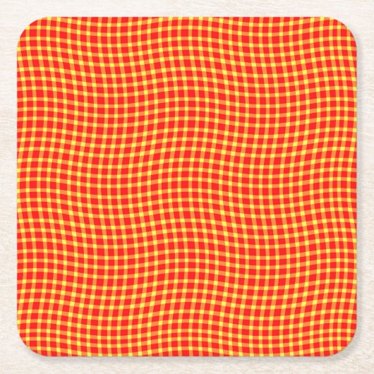 Red Yellow Plaid Checker Seamless Pattern スクエアペーパーコースター (正面)