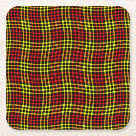 Red Yellow Plaid Checker Seamless Pattern スクエアペーパーコースター (正面)