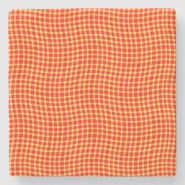 Red Yellow Plaid Checker Seamless Pattern ストーンコースター
