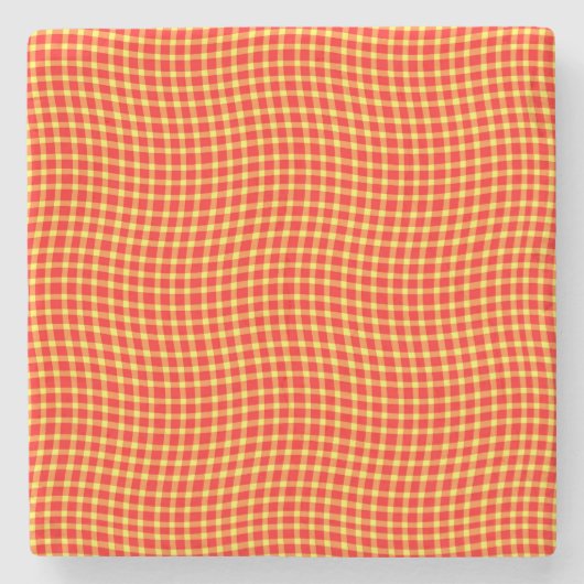 Red Yellow Plaid Checker Seamless Pattern ストーンコースター (正面)