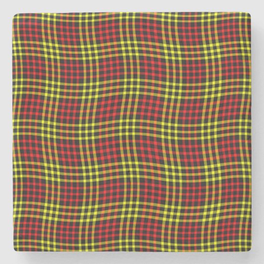Red Yellow Plaid Checker Seamless Pattern ストーンコースター (正面)