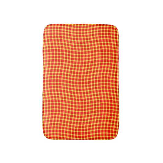 Red Yellow Plaid Checker Seamless Pattern バスマット (正面縦)