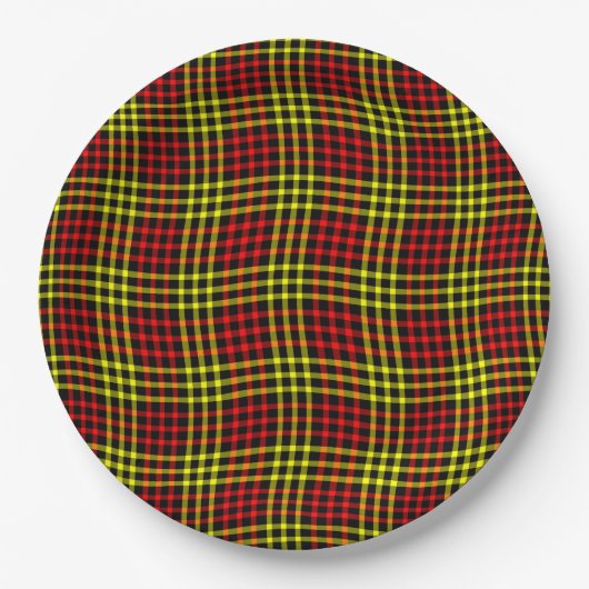 Red Yellow Plaid Checker Seamless Pattern ペーパープレート (正面)