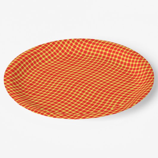 Red Yellow Plaid Checker Seamless Pattern ペーパープレート (アングル)