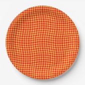 Red Yellow Plaid Checker Seamless Pattern ペーパープレート (正面)