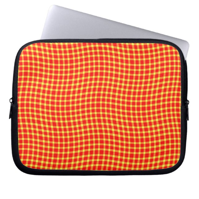 Red Yellow Plaid Checker Seamless Pattern ラップトップスリーブ (正面)