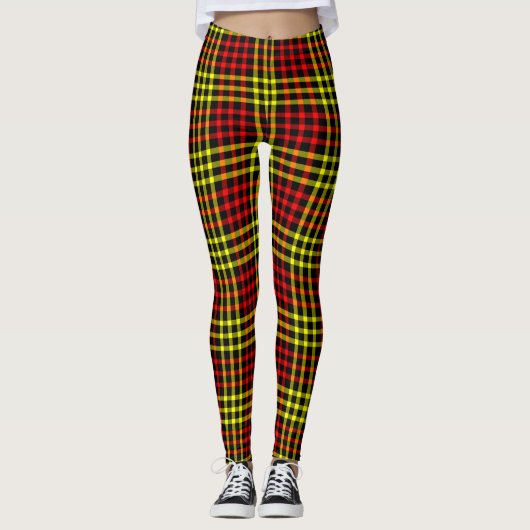 Red Yellow Plaid Checker Seamless Pattern レギンス (正面)