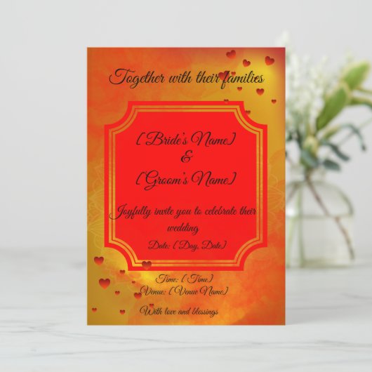 Red & Yellow Traditional Wedding Invitation | 招待状 (スタンド正面)