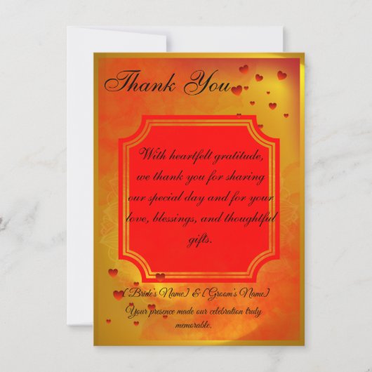 Red & Yellow Wedding Thank You Card | Traditional サンキューカード (正面)