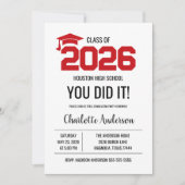 Red You Did It Graduation Photo 招待状 (正面)