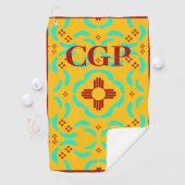 Red Zia Symbols New Mexico Turquoise Feathers ゴルフタオル (インサイチュ)