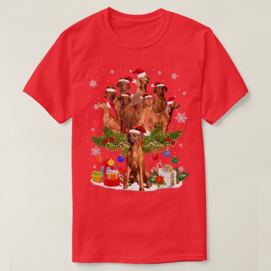 Redbone Coonhound Christmas Tree Lights Funny Dog Tシャツ (デザイン正面)