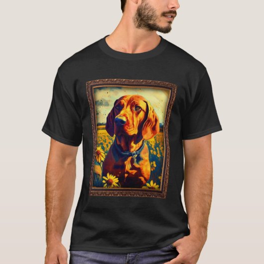 Redbone Coonhound Painting Sunflower Flower Mom Wo Tシャツ (正面)