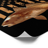 Redfish Fishing Red Drum Tailing Usa American Flag ポスター (角)