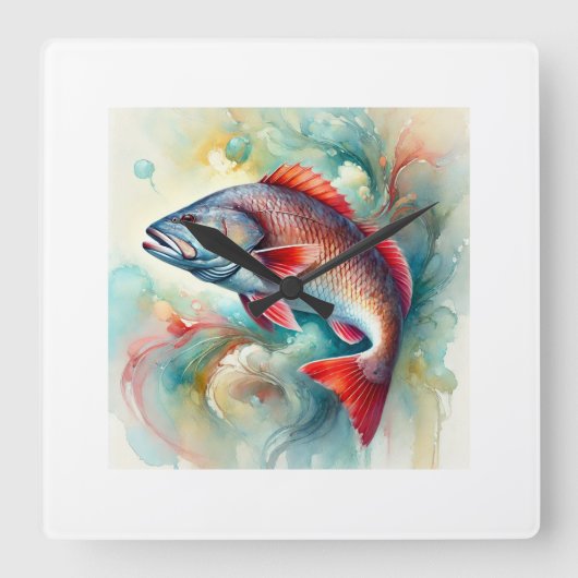 Redfish in Serene Waters 210824AREF147 - Watercolo スクエア壁時計 (正面)