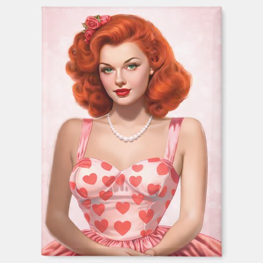 Redhead 1950s Vintage Style Valentine Magnet マグネット (正面)
