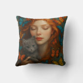 Redhead and kitten Throw Pillow クッション (裏面)