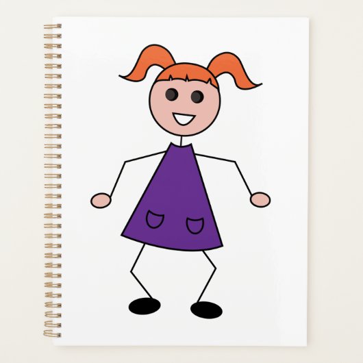 Redhead Girl Stick Figure in Purple Dress プランナー手帳 (正面)