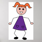 Redhead Girl Stick Figure in Purple Dress ポスター (正面)