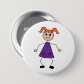 Redhead Girl Stick Figure in Purple Dress 缶バッジ (正面&裏面)