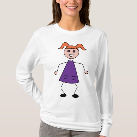 Redhead Girl Stick Figure in Purple Dress Tシャツ (正面)
