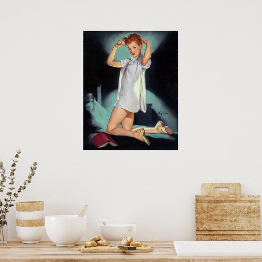 Redhead in Nighty Pin Up ポスター (キッチン)