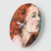 Redhead Womanかわいらし -抽象芸術オリジナル絵画ズ ラージ壁時計 (傾斜)
